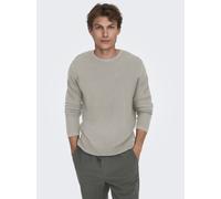 Strickpullover ONLY & SONS "ONSERIC REG 12 STRUC CREW KNIT", Herren, Gr. XL, beige (silber lining), Strick, Obermaterial: 100% Baumwolle, unifarben, casual, regular fit normal, Rundhals, Langarm einge