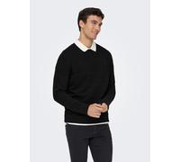 Strickpullover ONLY & SONS "ONSETHAN LIFE REG 7 CREW KNIT", Herren, Gr. S, schwarz, Strick, Obermaterial: 100% Polyester, unifarben, Basic, regular fit normal, Rundhals, Rippbündchen, Pullover Strickp
