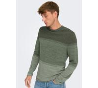 Strickpullover ONLY & SONS "ONSFELIX REG 12 CREW KNIT NOOS", Damen, Gr. S, grau (castor gray), Strick, Obermaterial: 100% Baumwolle, colorblocking, gemustert, Basic, regular fit normal, Rundhals, eing
