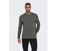 Strickpullover ONLY & SONS "ONSFELIX REG 12 CREW KNIT NOOS", Herren, Gr. XXL, castor gray detail:melange, Strick, Obermaterial: 100% Baumwolle, colorblocking, gemustert, Basic, regular fit normal, Run