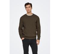 Strickpullover ONLY & SONS "ONSLOUI REG 12 CABEL CREW KNIT NOOS", Herren, Gr. L, coffee bean detail:melange, Strick, Obermaterial: 60% Baumwolle, 20% Nylon, 20% Viskose, meliert, regular fit normal, R