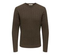 Strickpullover ONLY & SONS "ONSLOUI REG 12 CABEL CREW KNIT NOOS", Herren, Gr. XL, coffee bean detail:melange, Strick, Obermaterial: 60% Baumwolle, 20% Nylon, 20% Viskose, meliert, regular fit normal,