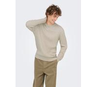 Strickpullover ONLY & SONS "ONSLOUI REG 12 CABEL CREW KNIT NOOS", Herren, Gr. XXL, oatmeal detail:melange, Strick, Obermaterial: 60% Baumwolle, 20% Nylon, 20% Viskose, meliert, regular fit normal, Run