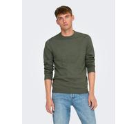Strickpullover ONLY & SONS "ONSLOUI REG 12 MEL CREW KNIT NOOS", Herren, Gr. L, castor gray detail:melange, Strick, Obermaterial: 60% Baumwolle, 20% Nylon, 20% Viskose, meliert, regular fit hüftlang, R