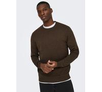 Strickpullover ONLY & SONS "ONSLOUI REG 12 MEL CREW KNIT NOOS", Herren, Gr. XXL, coffee bean detail:melange, Strick, Obermaterial: 60% Baumwolle, 20% Nylon, 20% Viskose, meliert, regular fit hüftlang,