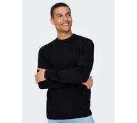 Strickpullover ONLY & SONS "ONSLOUI REG 12 MEL CREW KNIT NOOS", Herren, Gr. XXL, schwarz, Strick, Obermaterial: 60% Baumwolle, 20% Nylon, 20% Viskose, unifarben, modisch, regular fit, Rundhals, Langar