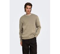Strickpullover ONLY & SONS "ONSTING RLX CREW NECK KNIT NOOS", Herren, Gr. L, desert taupe, Strick, Obermaterial: 100% Baumwolle, unifarben, relaxed fit normal, Rundhals, Bündchen, Pullover Strickpullo