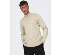 Strickpullover ONLY & SONS "ONSWYLER LIFE REG 14 HALF ZIP KNIT NOOS", Herren, Gr. L, beige (silber lining), Strick, Obermaterial: 78% Viskose, 22% Polyester, unifarben, Basic, regular fit normal, ohne