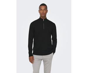 Strickpullover ONLY & SONS "ONSWYLER LIFE REG 14 HALF ZIP KNIT NOOS", Herren, Gr. L, schwarz, Strick, Obermaterial: 78% Viskose, 22% Polyester, unifarben, Basic, regular fit normal, ohne Ausschnitt, R