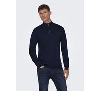Strickpullover ONLY & SONS "ONSWYLER LIFE REG 14 HALF ZIP KNIT NOOS", Herren, Gr. XL, blau (schwarz navy), Strick, Obermaterial: 78% Viskose, 22% Polyester, unifarben, Basic, regular fit normal, ohne