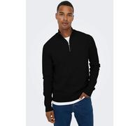 Only & Sons Strickpullover 'PHIL' – Regular Fit, Stehkragen, Half-Zip, Schwarz, Größe S