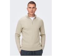 Strickpullover ONLY & SONS "OS Knit", Herren, Gr. XL, beige (silber lining), Strick, Obermaterial: 88% Baumwolle, 12% Nylon, unifarben, normal normal, hoch geschlossener Ausschnitt, gerader Abschluss,