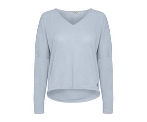 Strickpullover OXMO "Strick-V-Pullover OXKatla", Damen, Gr. XL, blau (kentucky blau), Obermaterial: 58% Viskose LENZING ECOVERO CV LenzEcov. 42% Polyester PES., unifarben, mini, V-Ausschnitt, Pullover