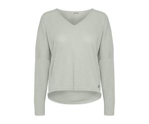 Strickpullover OXMO "Strick-V-Pullover OXKatla", Damen, Gr. XL, grau (aqua gray), Obermaterial: 58% Viskose LENZING ECOVERO CV LenzEcov. 42% Polyester PES., unifarben, mini, V-Ausschnitt, Pullover Str