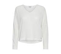 Strickpullover OXMO "Strick-V-Pullover OXKatla", Damen, Gr. XL, weiß (sanftes weiß), Obermaterial: 58% Viskose LENZING ECOVERO CV LenzEcov. 42% Polyester PES., unifarben, mini, V-Ausschnitt, Pullover