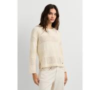 Strickpullover PEPE JEANS "ALAYA", Damen, Gr. L, mousse weiß, Strick, Obermaterial: 100% Baumwolle, unifarben, hüftbedeckend, Rundhals, Rippstrickbündchen, Pullover Strickpullover, im Strukturmix, rei