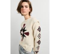 Strickpullover PEPE JEANS "AUDREY", Damen, Gr. S, mousse weiß, Strick, Obermaterial: 79% Polyester, 12% Polyamid, 8% Wolle, 1% Elasthan, gemustert, hüftbedeckend, Rundhals, Rippstrickbündchen, Pullove