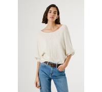 Strickpullover PEPE JEANS "CANDELA", Damen, Gr. S, weiß (803sanftes weiß), Strick, Obermaterial: 60% Baumwolle, 40% Polyester, regular fit, U-Boot-Ausschnitt, Rippbündchen, Pullover Strickpullover, mi