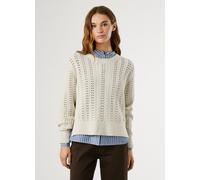 Strickpullover PEPE JEANS "CANDIDE", Damen, Gr. M, weiß (oyster weiß), Strick, Obermaterial: 60% Baumwolle, 40% Polyacryl, unifarben, Rundhals, Strickbündchen, Pullover Strickpullover, mit Lochmuster
