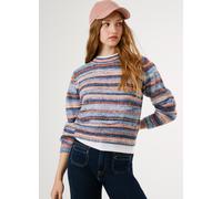 Strickpullover PEPE JEANS "CELESTE CREW", Damen, Gr. L, weiß (oyster weiß), Strick, Obermaterial: 47% Polyester, 39% Polyacryl, 8% Nylon, 6% Wolle, gestreift, Rundhals, Rippstrickbündchen, Pullover St