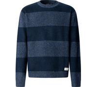 Strickpullover PEPE JEANS "DEACON STRIPES", Herren, Gr. XL, blau (sea blau), Strick, Obermaterial: 65% Polyester, 28% Polyacryl, 5% Wolle, 2% Elasthan, gestreift, hüftbedeckend, Rundhals, Rippstrickbü