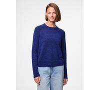 Strickpullover PIECES "PCJULIANA LS O-NECK KNIT NOOS BC", Damen, Gr. L, blau (bluing), Strick, Obermaterial: 82% Polyester, 15% Polyacryl, 3% Elasthan, unifarben, casual, regular fit hüftlang, Rundhal