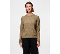 Strickpullover PIECES "PCJULIANA LS O-NECK KNIT NOOS BC", Damen, Gr. XL, beige (fossil), Strick, Obermaterial: 82% Polyester, 15% Polyacryl, 3% Elasthan, unifarben, regular fit hüftlang, Rundhals, Pul