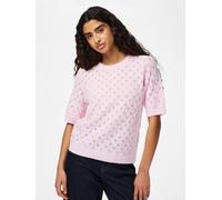 Strickpullover PIECES "PCLELOU SS O-NECK KNIT NOOS BC", Damen, Gr. S, roseate spoonbill detail:melange, Strick, Obermaterial: 65% Polyester, 17% Polyacryl, 10% Nylon, 5% Wolle, 3% Elasthan, meliert, r