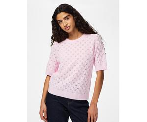 Strickpullover PIECES "PCLELOU SS O-NECK KNIT NOOS BC", Damen, Gr. S, roseate spoonbill detail:melange, Strick, Obermaterial: 65% Polyester, 17% Polyacryl, 10% Nylon, 5% Wolle, 3% Elasthan, meliert, r