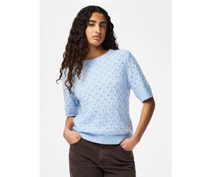 Strickpullover PIECES "PCLELOU SS O-NECK KNIT NOOS BC", Damen, Gr. XXL, cashmere blau detail:melange, Strick, Obermaterial: 65% Polyester, 17% Polyacryl, 10% Nylon, 5% Wolle, 3% Elasthan, meliert, reg