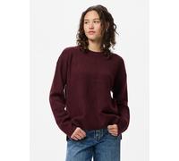 Strickpullover PIECES "PCMALOU LS O-NECK CUTLINE KNIT NOOS BC", Damen, Gr. XL, tawny port detail:melange, Strick, Obermaterial: 65% Polyester, 17% Polyacryl, 10% Nylon, 5% Wolle, 3% Elasthan, meliert,
