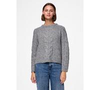 Strickpullover PIECES "PCNINA LS O-NECK KNIT NOOS BC", Damen, Gr. L, grau (medium grau melange), Strick, Obermaterial: 82% Polyester, 14% Polyacryl, 4% Wolle, unifarben, regular fit hüftlang, Rundhals