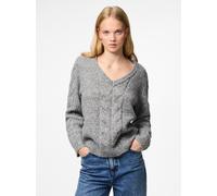 Strickpullover PIECES "PCNINA LS V-NECK KNIT NOOS BC", Damen, Gr. XS, grau (medium grau melange), Strick, Obermaterial: 82% Polyester, 14% Polyacryl, 4% Wolle, unifarben, regular fit hüftbedeckend, V-
