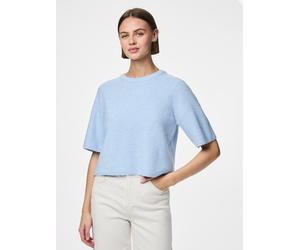 Strickpullover PIECES "PCSILLY SS O-NECK KNIT NOOS BC", Damen, Gr. S, blau (cashmere blau detail:melange), Strick, Obermaterial: 90% Polyester, 5% Wolle, 5% Elasthan, meliert, loose fit taillenbedeckt