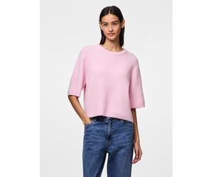 Strickpullover PIECES "PCSILLY SS O-NECK KNIT NOOS BC", Damen, Gr. XL, roseate spoonbill detail:melange, Strick, Obermaterial: 90% Polyester, 5% Wolle, 5% Elasthan, meliert, loose fit taillenbedeckt,