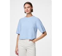 Strickpullover PIECES "PCSILLY SS O-NECK KNIT NOOS BC", Damen, Gr. XS, cashmere blau detail:melange, Strick, Obermaterial: 90% Polyester, 5% Wolle, 5% Elasthan, meliert, loose fit taillenbedeckt, Rund