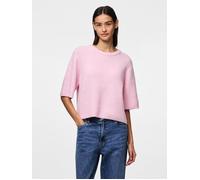 Strickpullover PIECES "PCSILLY SS O-NECK KNIT NOOS BC", Damen, Gr. XXL, rosa (roseate spoonbill detail:melange), Strick, Obermaterial: 90% Polyester, 5% Wolle, 5% Elasthan, meliert, loose fit taillenb