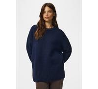 Strickpullover PIECES "PCTINA LS O-NECK KNIT NOOS", Damen, Gr. XL, maritime blau detail:melange, Strick, Obermaterial: 42% Nylon, 27% Polyester, 16% Polyacryl, 12% Wolle, 3% Elasthan, meliert, normal,