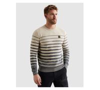 Strickpullover PME LEGEND "RH Pullover structured stripe", Herren, Gr. L, beige (bone weiß), Strick, Obermaterial: 100% Baumwolle, gestreift, regular fit normal, Rundhals, Bündchen, Pullover Strickpul