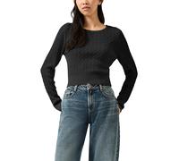 Strickshirt QS, Damen, Gr. L, schwarz, Strick, Obermaterial: 65% Viskose, 35% Polyamid, unifarben, körpernah taillenlang, Rundhals, Flachstrickbündchen, Shirts, Langarmshirt mit Zopfmuster / Viskosemi