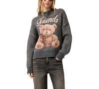 Strickpullover QS, Damen, Gr. S, grau, Strick, Obermaterial: 50% Polyester, 28% Polyacryl, 12% Polyamid, 10% Wolle, bedruckt, regular fit hüftbedeckend, Rundhals, Flachstrickbündchen, Pullover Strickp