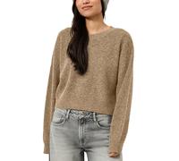 Strickpullover QS, Damen, Gr. XL, beige (camelbraun melange), Rippstrick, Obermaterial: 80% Polyester, 20% Polyamid, meliert, loose fit kurz, Rundhals, Strickbund, Pullover Strickpullover, Rippstrick,