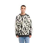 Strickpullover QUIKSILVER "Liam Jacquard", Herren, Gr. XL, schwarz-weiß (bone weiß qs spray can 64), Obermaterial: 28% Baumwolle, 28% Polyamid, 20% Modacryl, 10% Seide, 9% Linen, 5% Recycled andere Fa
