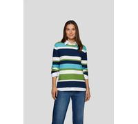 Strickpullover RABE "Pullover", Damen, Gr. 38, dunkelblau, 50%Baumwolle, 50%Polyacryl, geringelt, gerade, gerader Abschluss, Pullover Strickpullover (59136940-38) dunkelblau