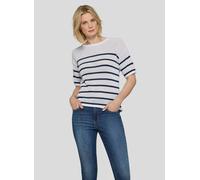 Strickpullover RABE, Damen, Gr. 38, weiß, Strick, Obermaterial: 64% Polyester, 30% Baumwolle, 6% metallisierte Fasern, gestreift, normal hüftbedeckend, Rundhals, Rollkante, Pullover Strickpullover, Ha