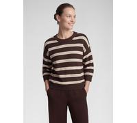 Strickpullover RABE, Damen, Gr. 48, braun (mokka), Web, Obermaterial: 50% Baumwolle, 50% Polyacryl, gestreift, regular fit normal, Rundhals, Rippbündchen, Pullover Strickpullover, mit Streifen Muster