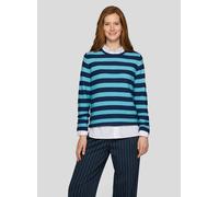 Strickpullover RABE "Pullover", Damen, Gr. 36, dunkelblau, 50%Baumwolle, 50%Polyacryl, geringelt, gerade, gerader Abschluss, Pullover Strickpullover (90406036-36) dunkelblau