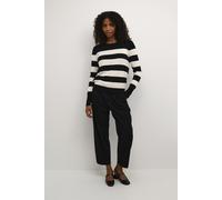 KAFFE KAlizza Striped Knit Pullover Damen Strickpullover Rundhals Pullover Streifen Sweatshirt Elegant Oberteile Langarmshirt Pulli Black/Turtledove Stripe XS