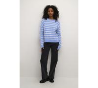 Strickpullover KAFFE "Strickpullover KAlida", Damen, Gr. M, blau (blau melange, beige stripe), Obermaterial: 71% Polyacryl PAN. 22% Polyester PES. 4% Elasthan EL. 3% Wolle mw., Pullover Strickpullover