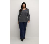 Strickpullover KAFFE CURVE "Strickpullover KCrae", Damen, Gr. L, grau (dunkelgrau melange), Obermaterial: 53% Polyester PES. 39% Polyacryl PAN. 5% Wolle mw. 3% Elasthan EL., Pullover Strickpullover (2